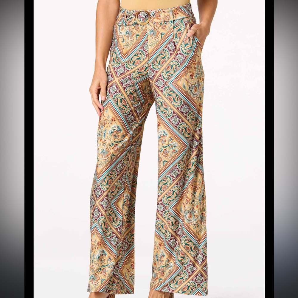 Cato Boho Wide Leg Pants Women’s Multicolor Geometric Floral Print - Picture 2 of 11